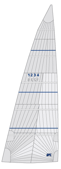 Illustration of a radial-cut Radial Taffeta cruising mainsail with horizontal reinforcement bands