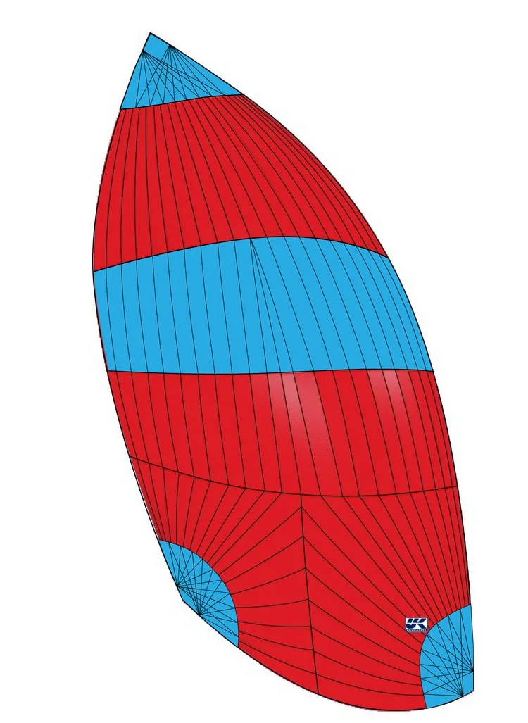The asymmetric cruising spinnaker: luff longer than the leech, tacked to the bow with no pole.