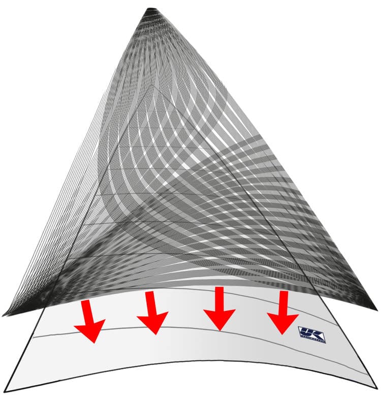 Diagram of X-Drive® fibers being bonded onto a cross-cut laminate panel under pressure
