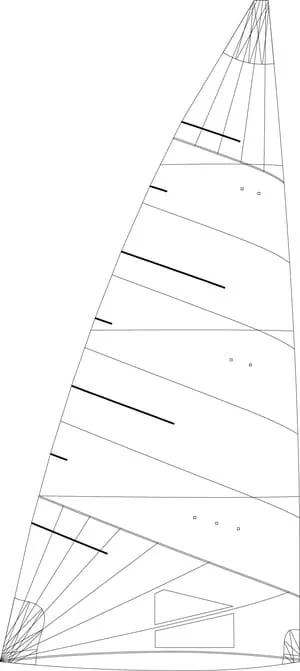 Line drawing of an MC-Scow mainsail design and panel layout