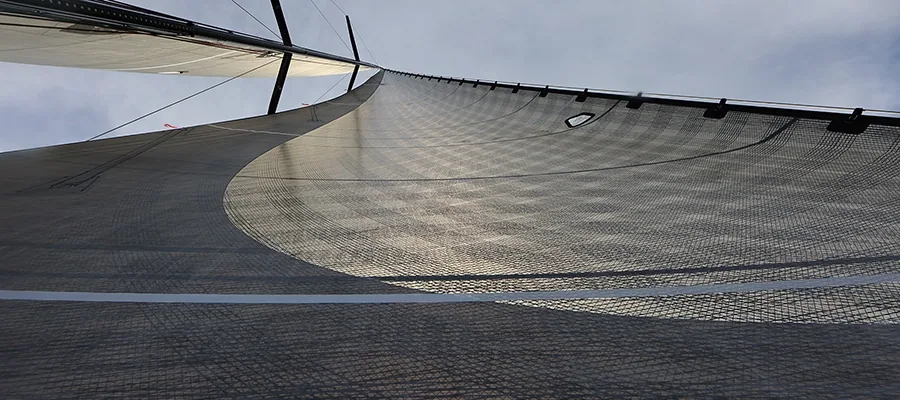 Looking up an Arcona 465's carbon X-Drive® jib showing its partial taffeta reinforcement