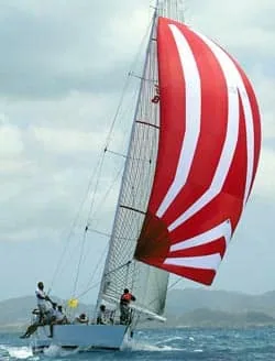 Line diagram of a sail marking the location of maximum draft along its stripes