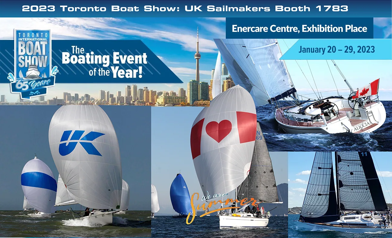 2023 Toronto Boat Show promo graphic for UK Sailmakers booth 1783