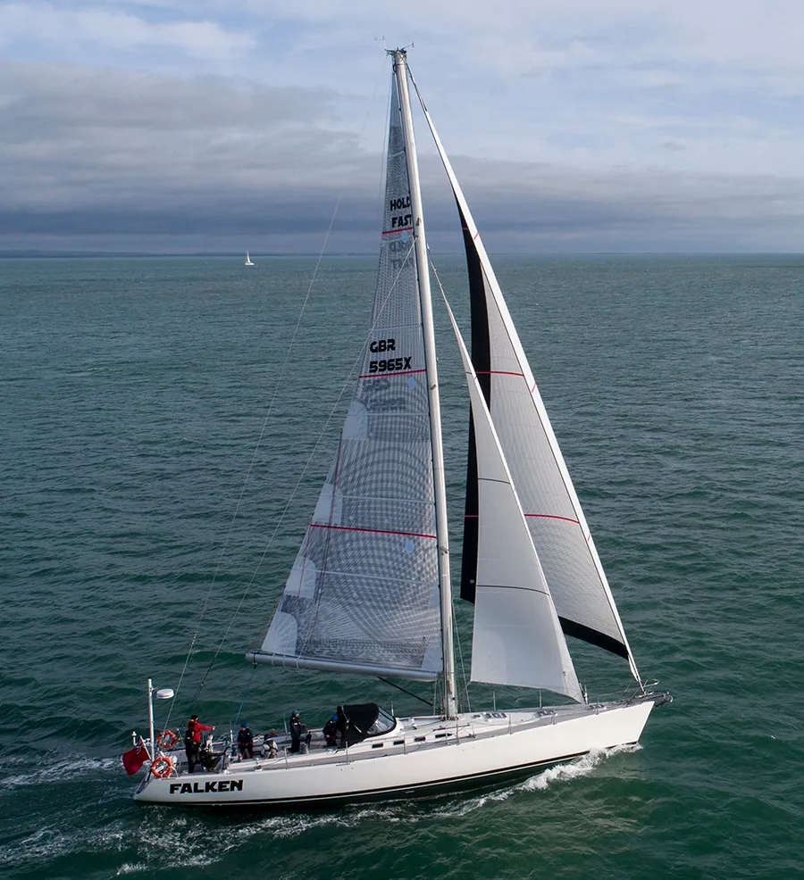 Farr 65 Falken under full X-Drive® sail on a day trial, sail number GBR 5965X