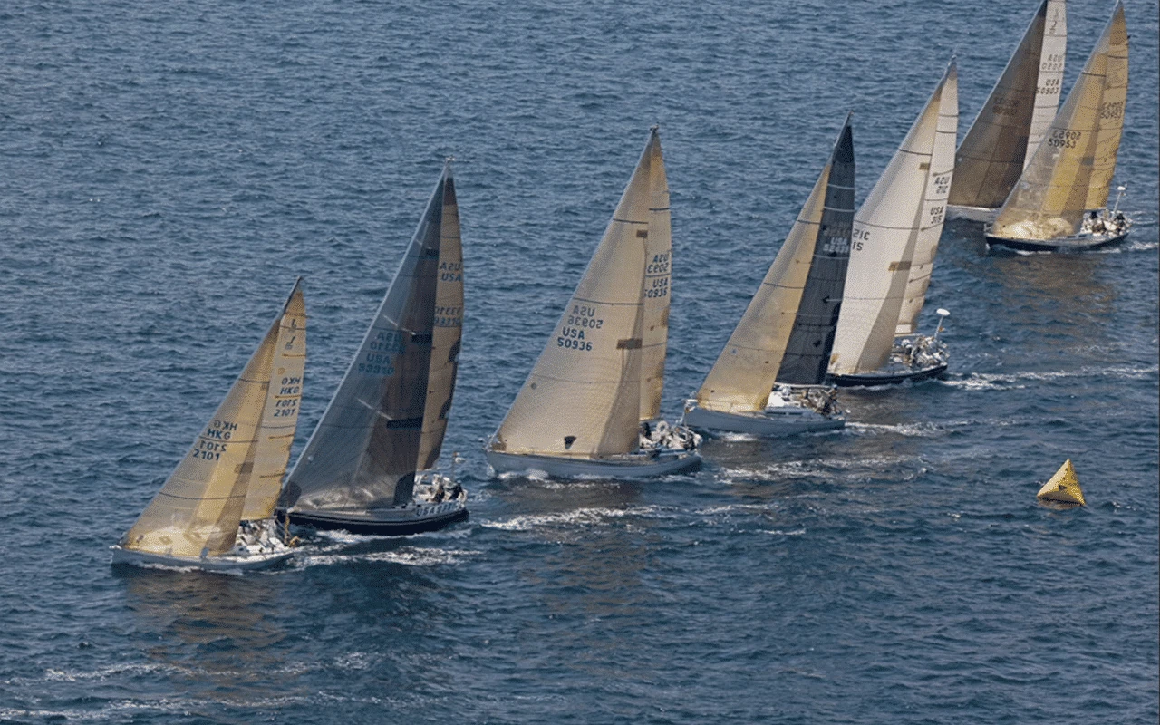J/109 Apsara crosses the fleet at a pin-end start, 2010 Newport Bermuda Race