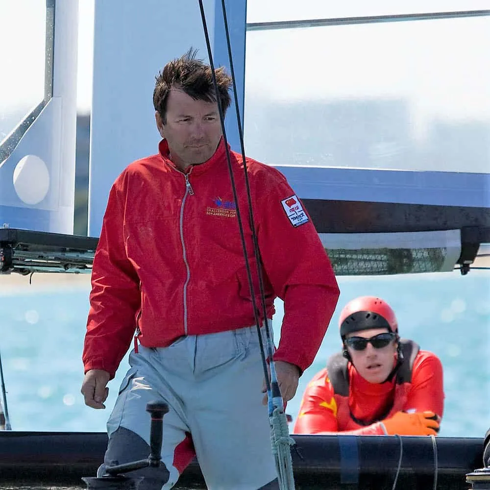 Sylvain Barrielle aboard an AC45 catamaran in Valencia