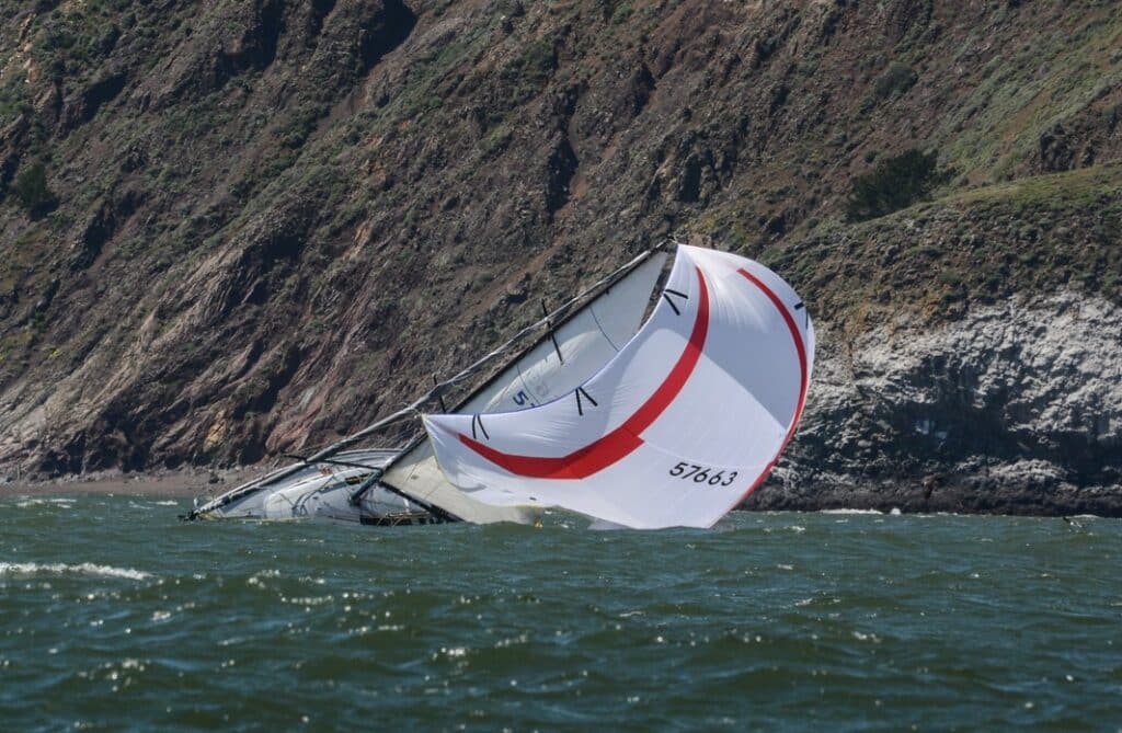 Santa Cruz 33 Siren heels hard, overpowered under her spinnaker