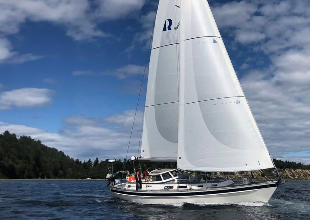A set of UK Sailmakers X-Drive® Endure sails aboard a Hallberg-Rassy 53.