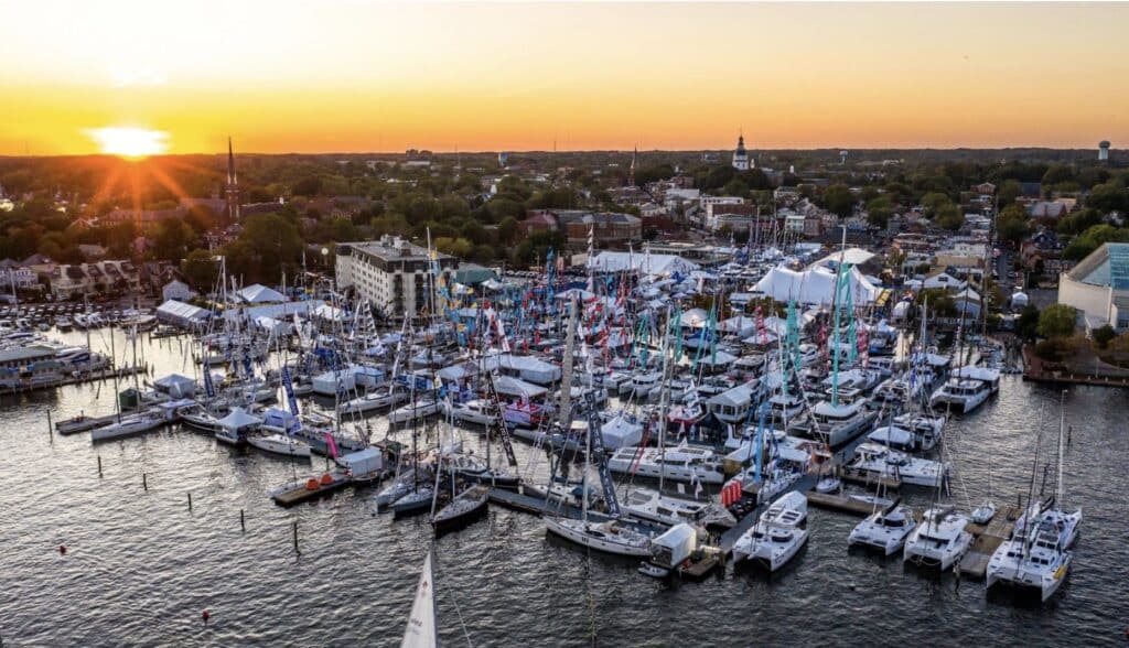 Sailboat enthusiasts travel far and wide to visit the Annapolis Boat Show each year.
Image credit: Annapolis Sailboat Show.