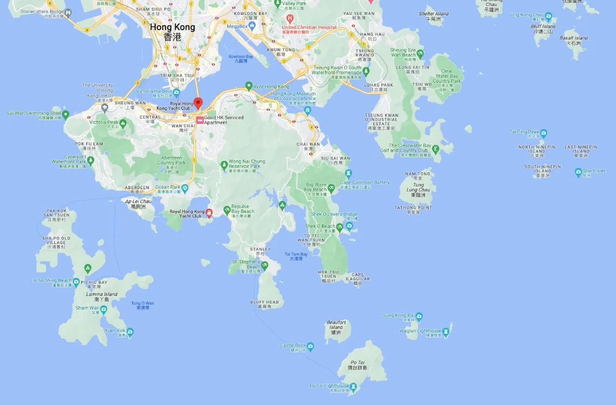 Map of Hong Kong waters where the Volvo China Coast Regatta is raced