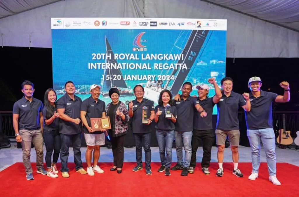 The MATA HARI crew celebrate their IRC 1 Division win at the Royal Langkawi International Regatta earlier this year. MATA HARI was also the proud recipient of the esteemed Tunku Abdullah Sportsmanship Award for 2024.