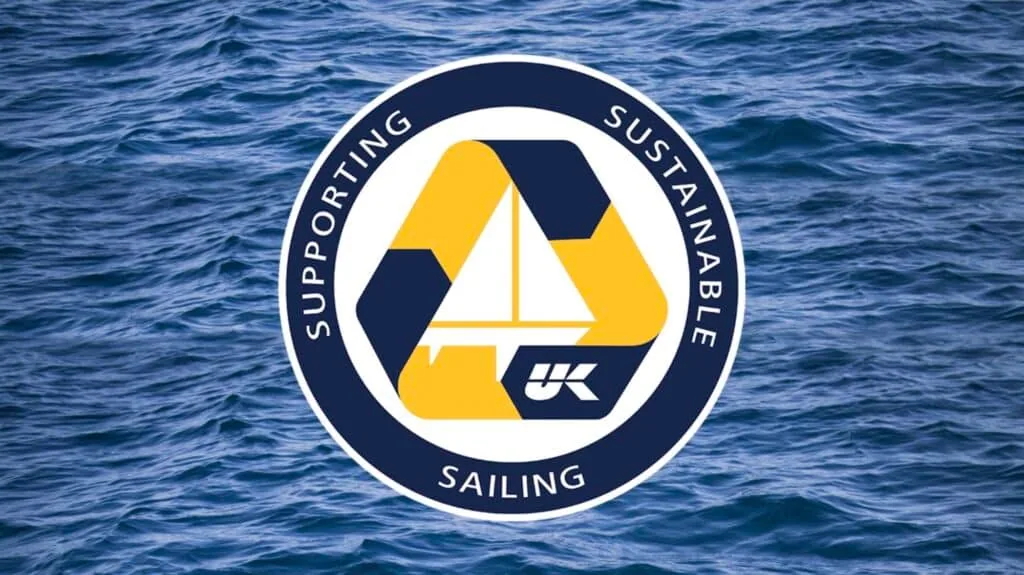 Supporting Sustainable Sailing badge with the UK Sailmakers sailboat icon over a wave background.