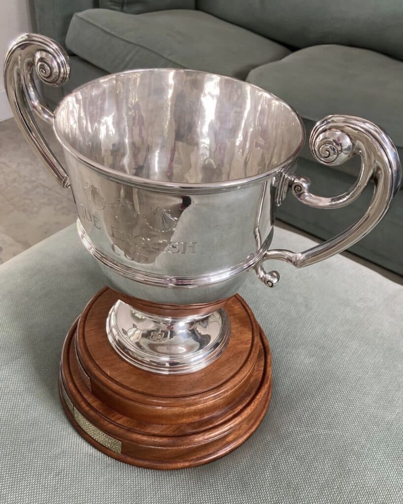 Engraved silver trophy cup on a wooden base for the 1720 Sportsboat championship.