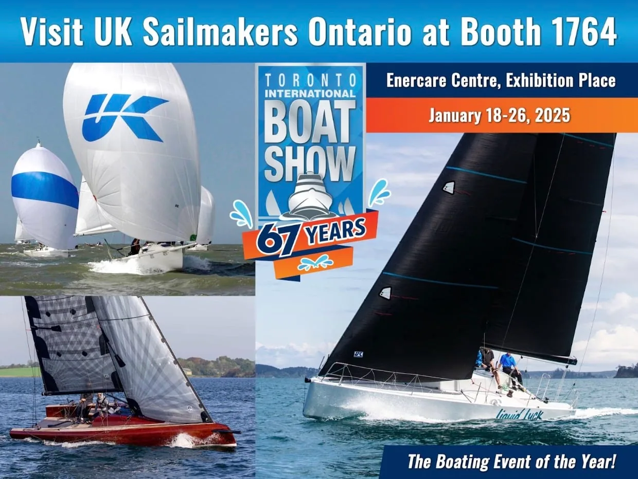 Toronto Boat Show promo graphic for UK Sailmakers Ontario at booth 1764
