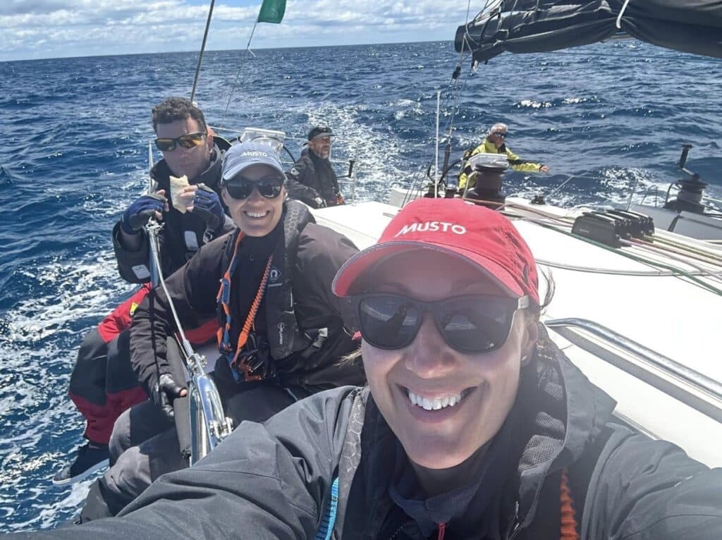 Crew selfie on the rail during the Sydney Hobart race
