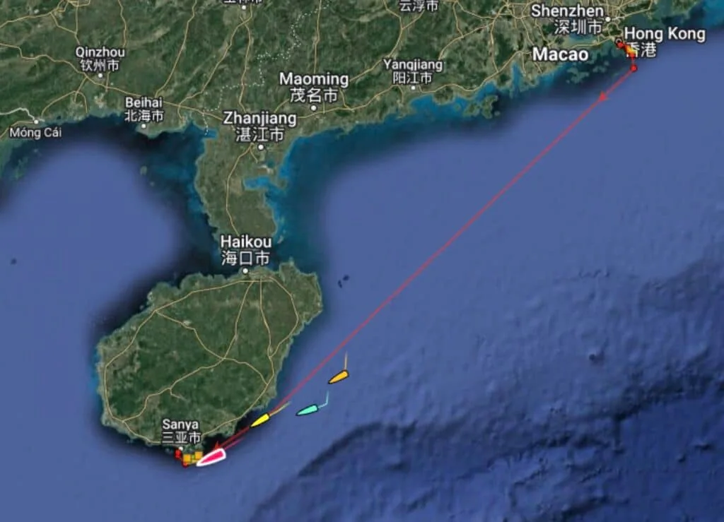 Race tracker map showing the course from Hong Kong to Sanya, Hainan