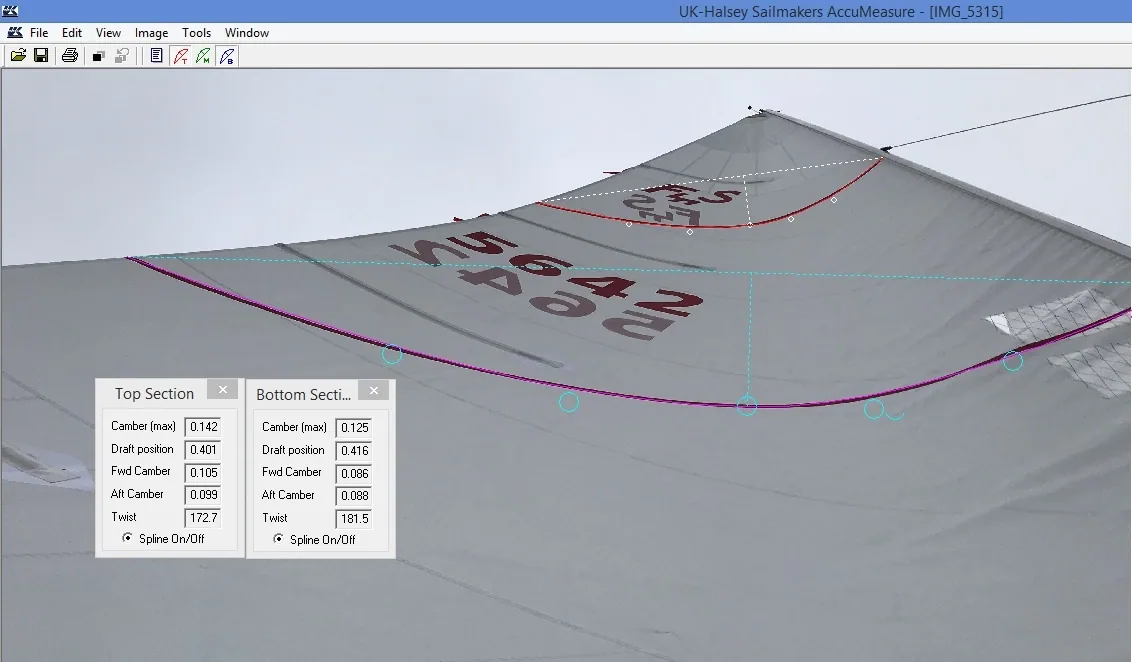Accumeasure analysis on G1 Flying Scot mainsail by UK Sailmakers Chicago.