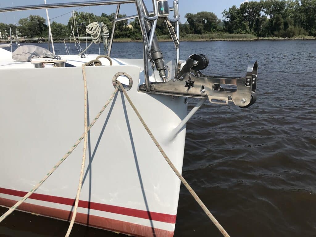 Stainless double anchor roller fitted to SOULMATES's bow