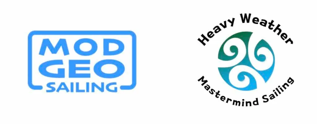 Logos for Mod Geo Sailing and Heavy Weather Mastermind Sailing