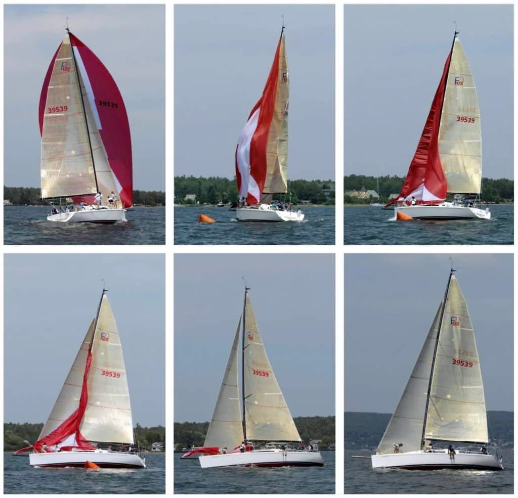 Six-photo sequence of a Mexican takedown, spinnaker 39539 gathered below