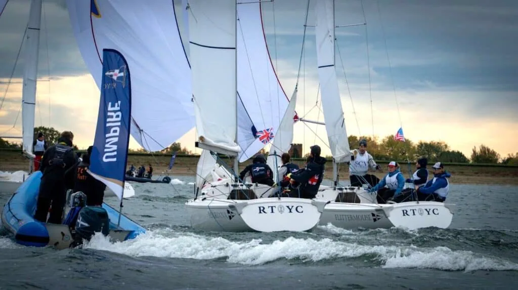 RTYC team-racing boats with US and British flags on their sails at the British American Cup