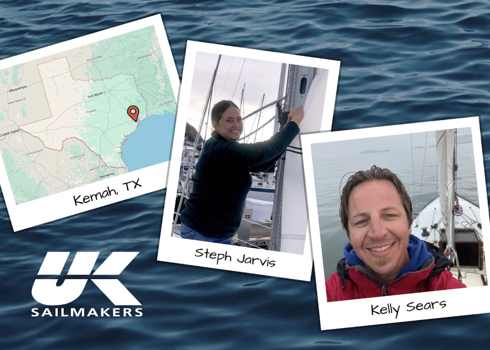 Collage introducing Steph Jarvis and Kelly Sears with a map pin on Kemah, TX