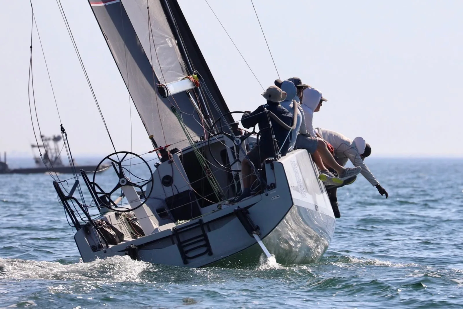 L30 heeled hard with crew hiking out on the rail while racing