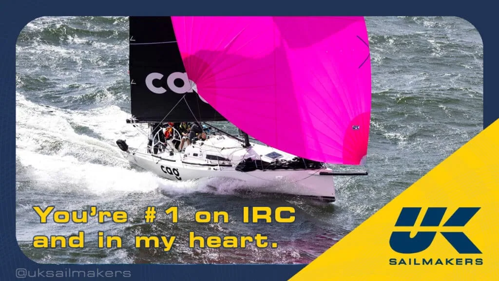 Valentine graphic over boat COQ: 'You're #1 on IRC and in my heart.'