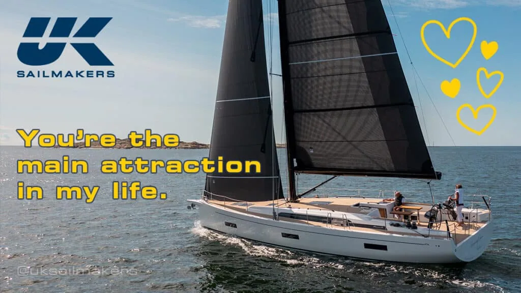 Valentine graphic over a cruiser: 'You're the main attraction in my life.'