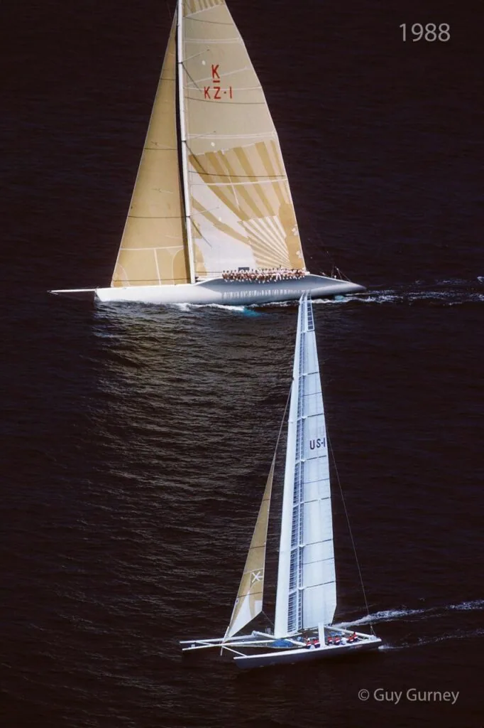 1988 America's Cup: KZ-1 and the US catamaran Stars & Stripes racing