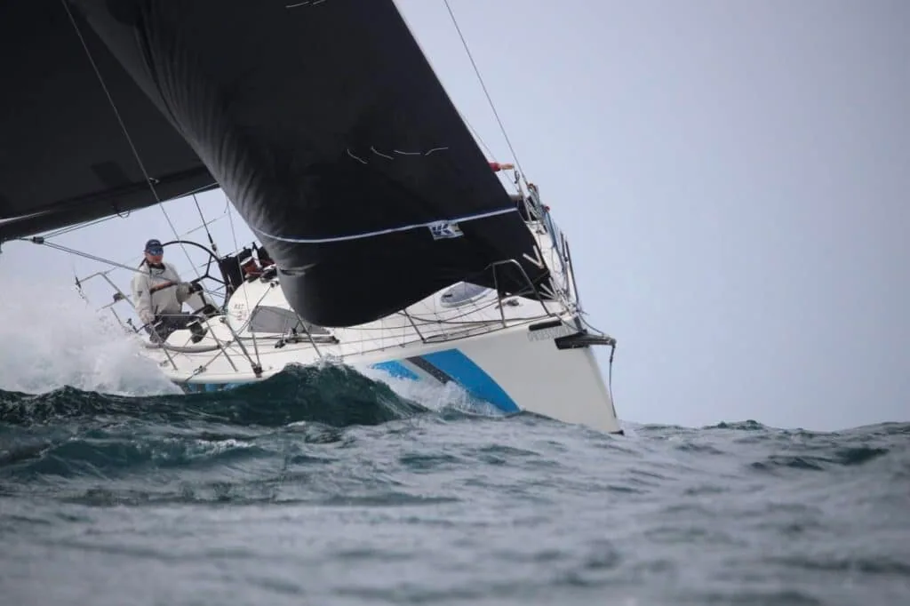 Obsession is well-outfitted with an inventory of sails from UK Sailmakers Fremantle, including a Titanium mainsail, a wide variety of headsails and specialty sails, and Matrix spinnakers. A Titanium ISL jib proved an upwind weapon at the Coventry Reef Race. Photo © Fremantle Sailing Club.
