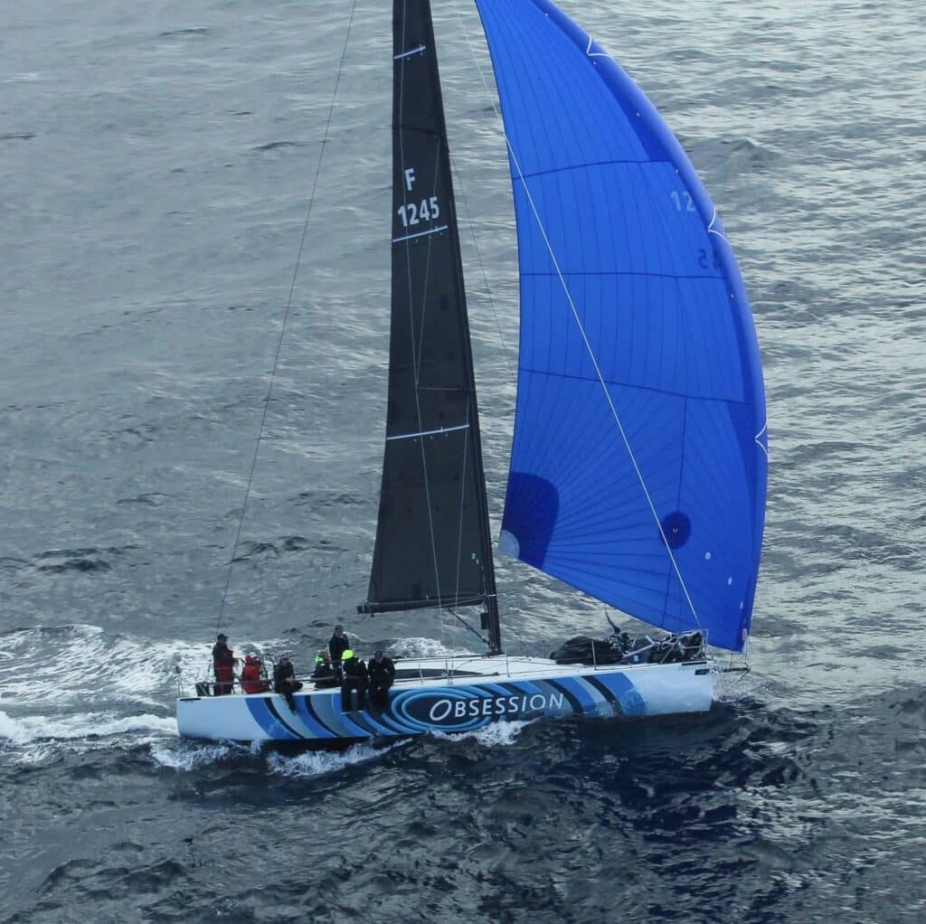 Aerial shots of Obsession on the delivery home from the 2026 Albany race. Photos © Elizabeth Court & Paul Dunbar.