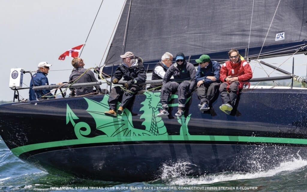 Andrew Weiss’ Italia 11.98 Christopher Dragon at the 2026 Block Island Race. Photo © Stephen R Cloutier.