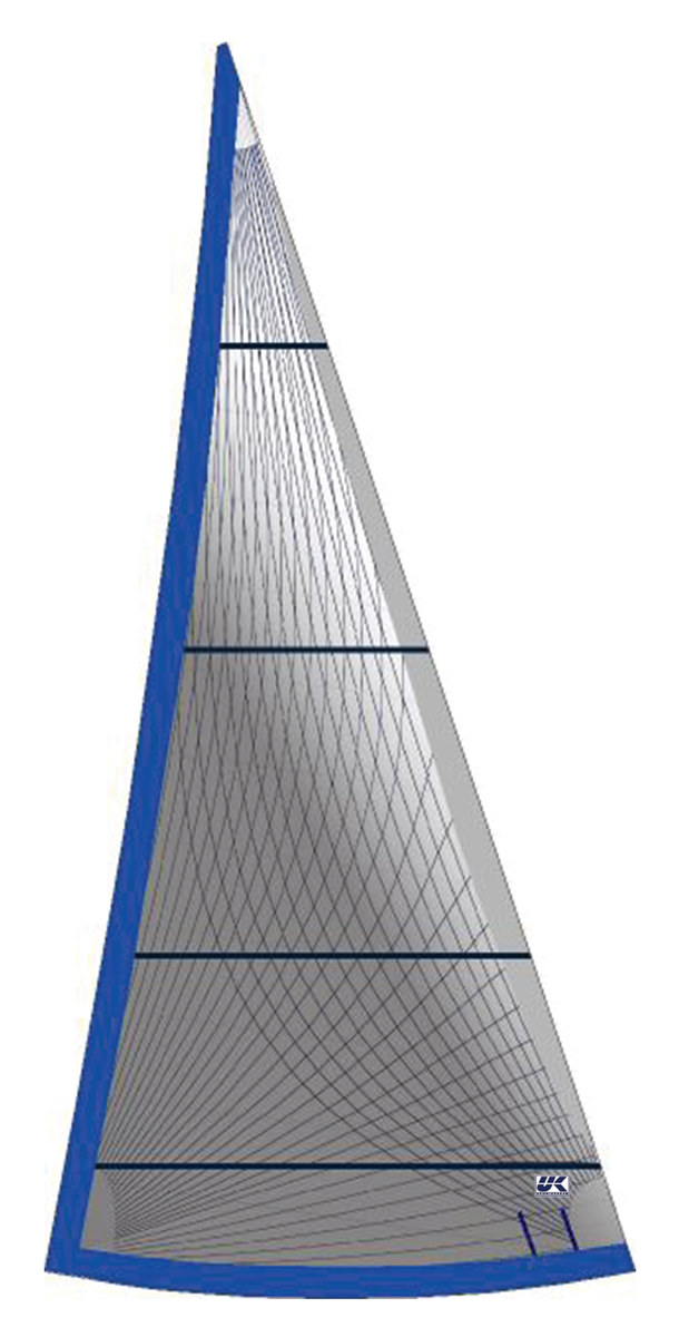 Furling cruising genoa in Titanium double taffeta with a blue UV leech and foot cover