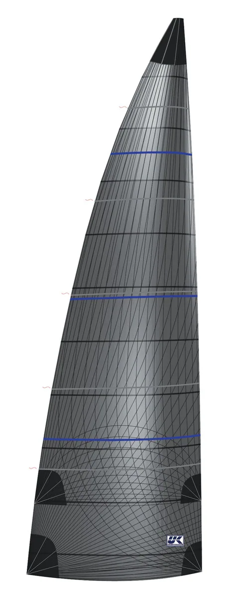 Cruising mainsail in Titanium double taffeta, dark membrane with continuous corner-to-corner fibres