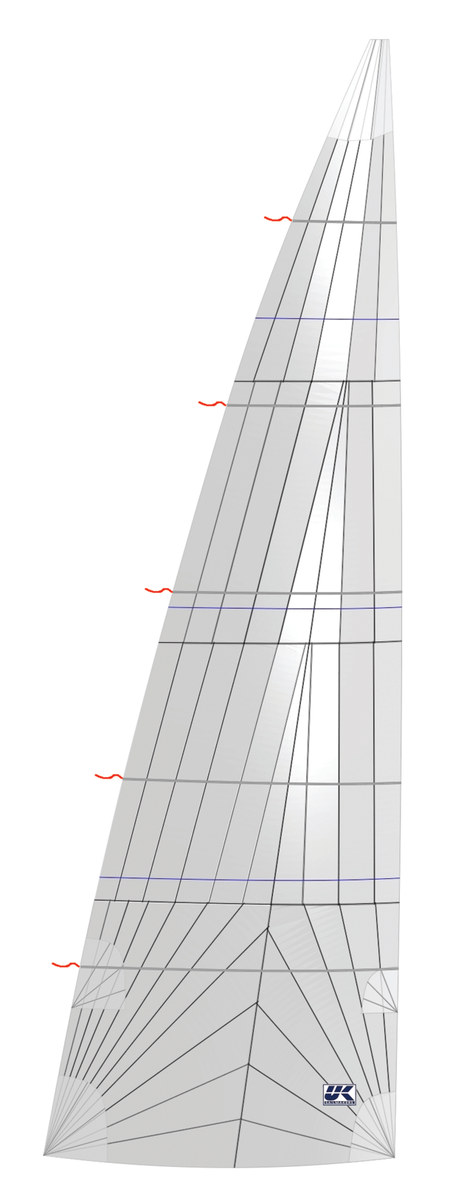 Cruising mainsail in tri-radial construction, panels radiating from each of the three corners