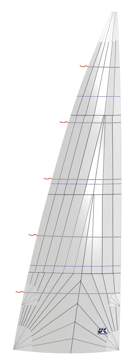 Cruising mainsail in tri-radial construction, panels radiating from each of the three corners