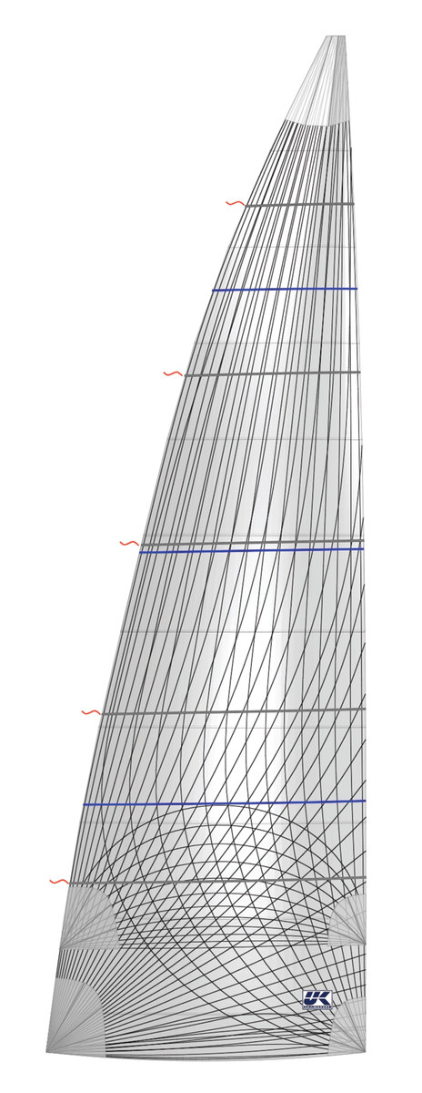 Cruising mainsail in X-Drive® taffeta, grey laminate with corner-to-corner reinforcing yarns