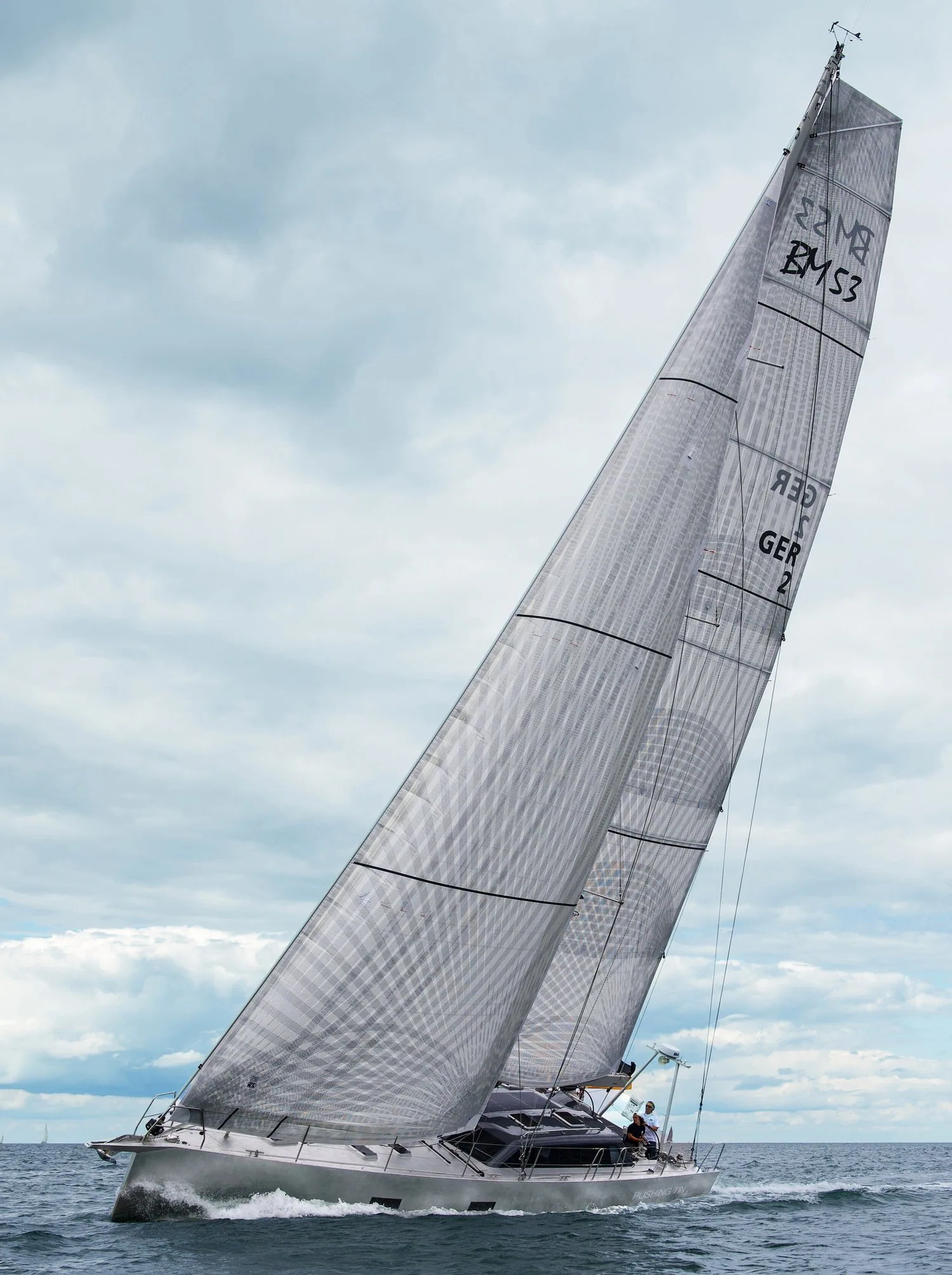 Berckemeyer 53 heeled upwind under grey X-Drive® Carbon mainsail and jib, sail number GER 2