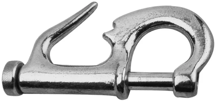 Silver stainless steel piston hank for a hanked-on jib, on a white background
