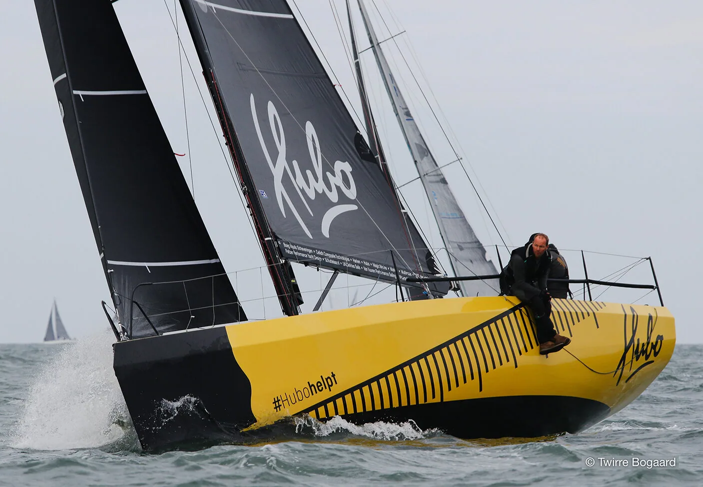 Erik van Vuuren’s Waarschip 36 HUBO. For doublehanded racing you want your sails to have a slightly less powerful mold shape. Without weight on the rail, you’re likely to find the best VMG when pointed a bit higher, sailing slower and feathering int…